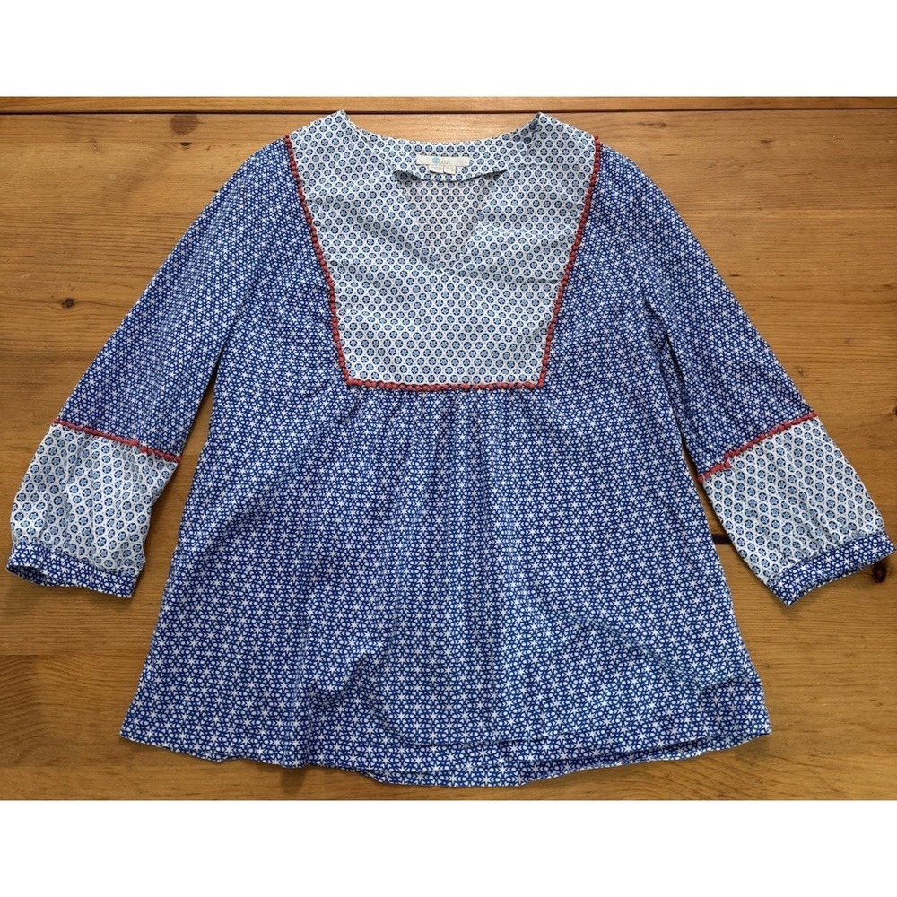 Boden Cora Star Print Peasant Blouse Size 8 Blue 100% Cotton Boho Top No String - Picture 2 of 8